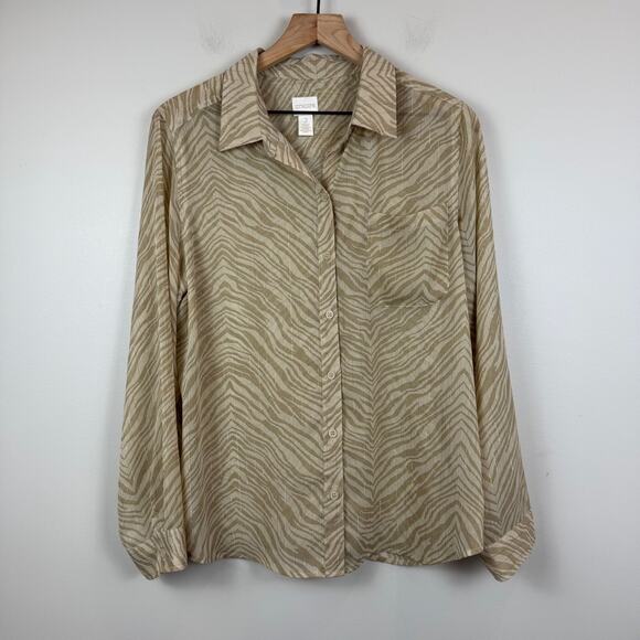 Chico's Shirt Womens 2 US L Animal Print Long Sleeve Button Front Blouse Classic - Picture 1 of 7